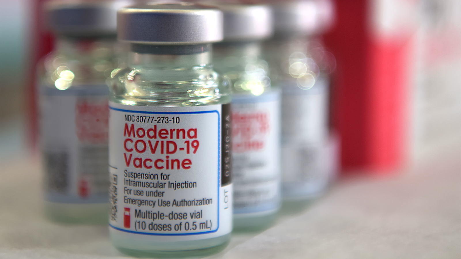 Vials of Moderna’s COVID-19 vaccine