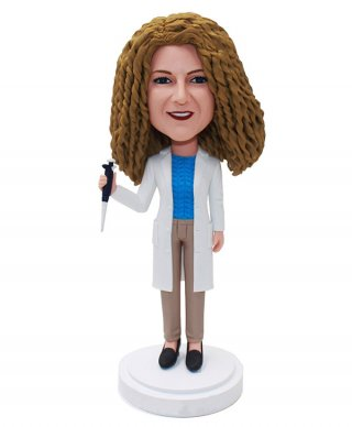 Custom Bobble heads Female Doctor Bobbleheads Eye Color, Hair Color, Female Doctor, Custom Cake Toppers, Body Poses, Large Animals, Bobble Head, Coats For Women, Dolls