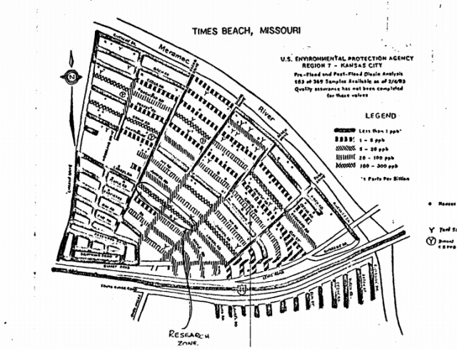 image of Dioxin analysis map Times Beach story