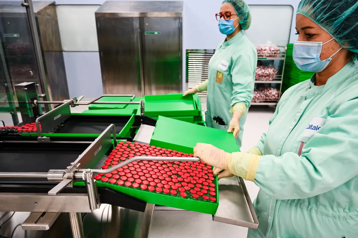 Laboratory technicians package vials of COVID-19 vaccines at a manufacturing facility in Anagni, Italy, on Sept. 11, 2020. (Vincenzo Pinto/AFP via Getty Images)